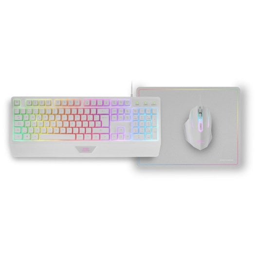 Mars Gaming MCP124 Combo 3-em-1 com Teclado RGB + Rato RGB 3200DPI + Tapete Brancos (ES)