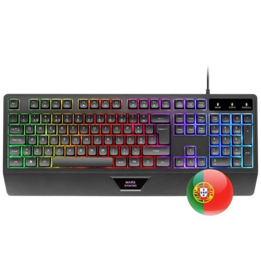 Mars Gaming MCP124 Combo 3 en1 Teclado LED RGB + Ratón RGB 3200 DPI + Alfombrilla, Portugués, Negro