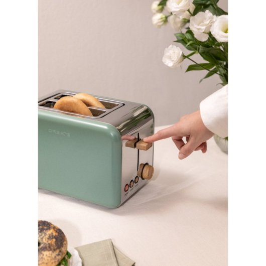 Create Toast Retro Tostadora de 2 Ranuras 850W Verde Pastel