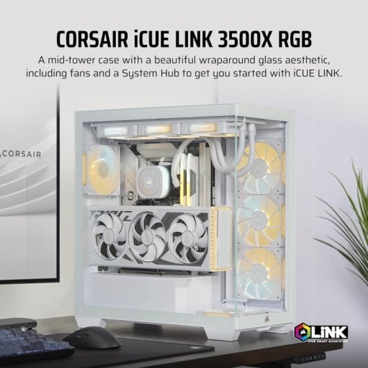 Corsair iCUE LINK 3500X RGB Semi Torre Cristal Templado USB-C Blanca