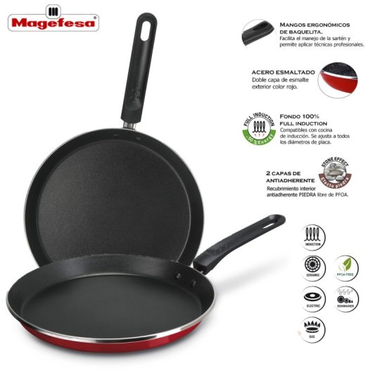 Crêpière Megafesa Praga – Diamètre 28 Cm, Couleur Grenat – Compatible Toutes Plaques (induction, Gaz, Vitrocéramique)
