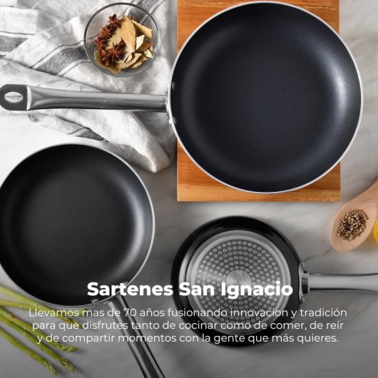 San Ignacio Sartén Expert D.24x5.0cm En Aluminio Prensado, Apta Para Inducción, Negro