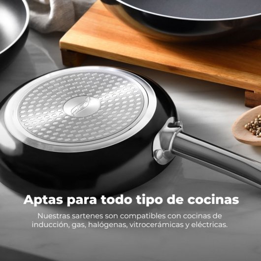 San Ignacio Sartén Expert D.24x5.0cm En Aluminio Prensado, Apta Para Inducción, Negro