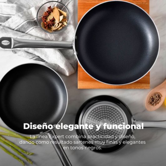 San Ignacio Sartén Expert D.24x5.0cm En Aluminio Prensado, Apta Para Inducción, Negro
