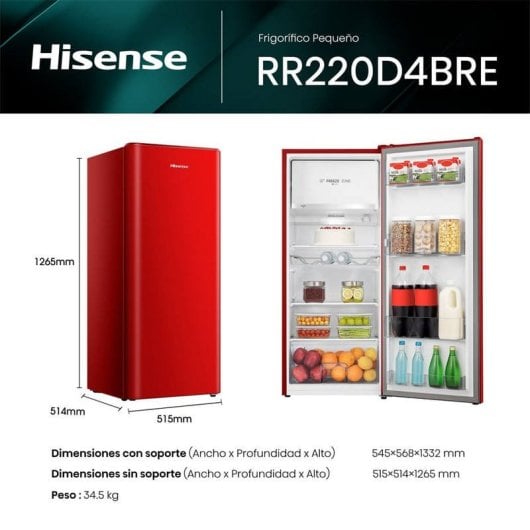 Hisense RR220D4BRE Frigorífico Una Puerta Vintage E Rojo