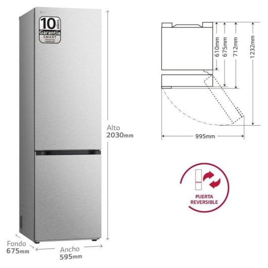 LG Serie 700 GBV7280AMB Frigorífico Combi A Acero Texturizado Antihuellas