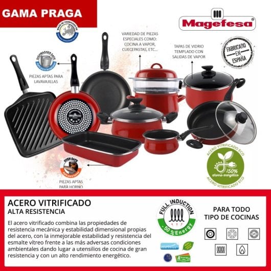 Magefesa Praga Freidora 24 Cm Con Tapa Apta Para Inducción Y Lavavajillas Granate