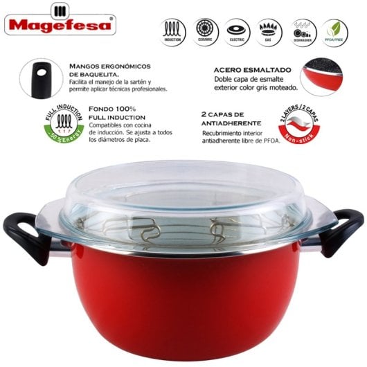 Magefesa Praga Freidora 24 Cm Con Tapa Apta Para Inducción Y Lavavajillas Granate