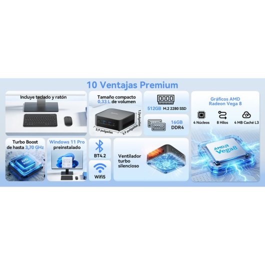 Mini PC Blackview MP50 AMD Ryzen 5 3500U 16GB 512GB SSD Radeon Vega 8 Windows 11 Pro Argento