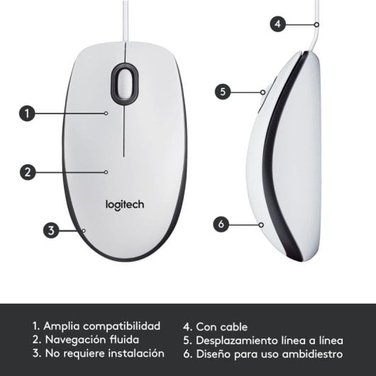 Logitech M100 Rato Ambidestro USB 1000 DPI Branco