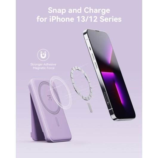 Voltme MagPak 5K Powerbank Inalámbrica Plegable 5000mAh para iPhone Púrpura