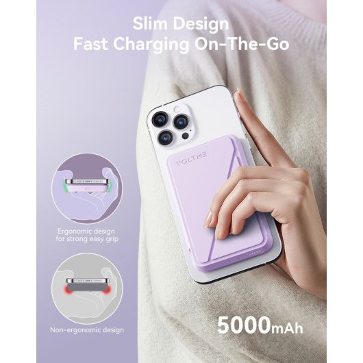 Voltme MagPak 5K Powerbank Inalámbrica Plegable 5000mAh para iPhone Púrpura