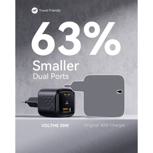 Voltme REvo 30 Duo Carregador GaN III PD 3.0 USB-C + USB 30W Preto