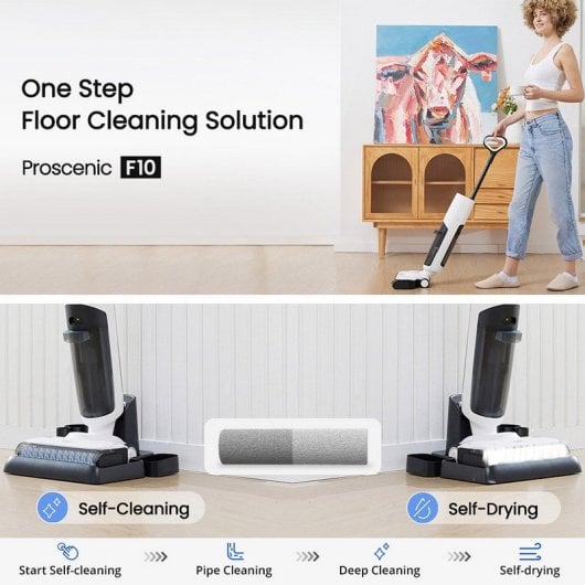 Proscenic F10 Aspirador Vertical sem Fio em Seco e Húmido 150W Branco