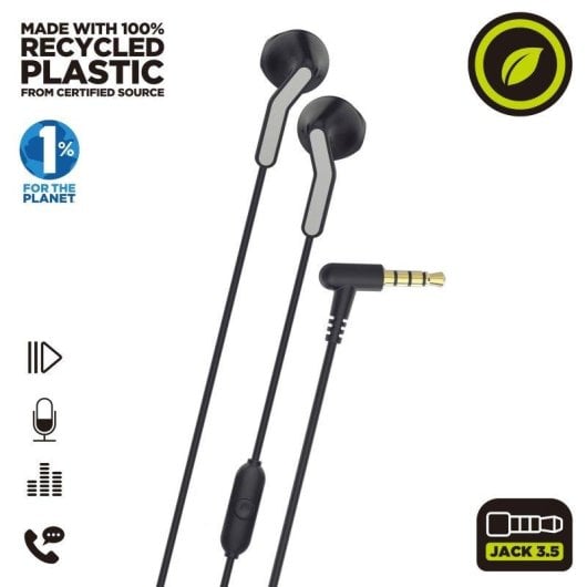 Kopfhörer Muvit E56 mit Kabel 3.5 mm, Mikrofon, ergonomisch, nachhaltig, Schwarz