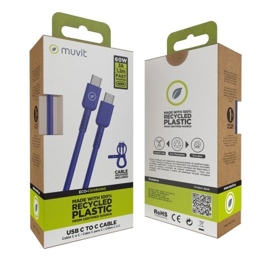 Muvit For Change Cabo USB-C para USB-C 3A/60W 1.2m Azul