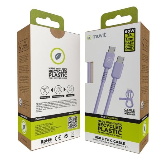 Muvit Per Cambio Cavo USB-C a USB-C 3A/60W 1,2m Lavanda