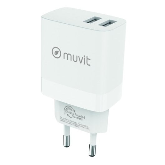 Muvit For Change Cargador de Pared 2 Usb 3.4A/18W Blanco