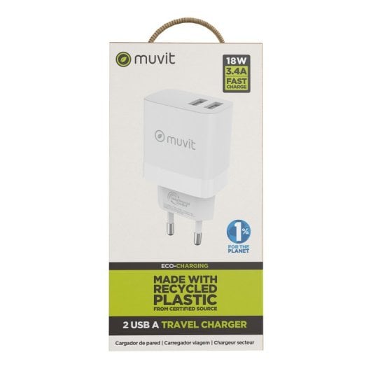 Muvit For Change Cargador de Pared 2 Usb 3.4A/18W Blanco