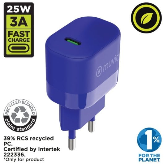 Muvit For Change Cargador de Pared USB-C PD 25W Azul
