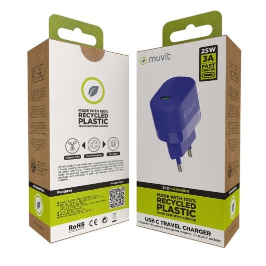 Muvit For Change Cargador de Pared USB-C PD 25W Azul