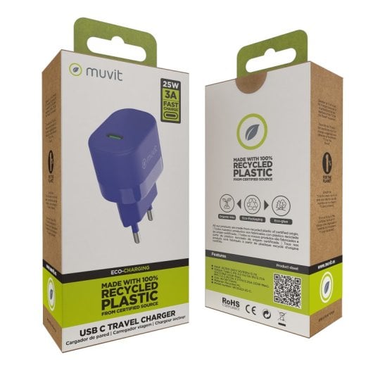 Muvit For Change Cargador de Pared USB-C PD 25W Azul