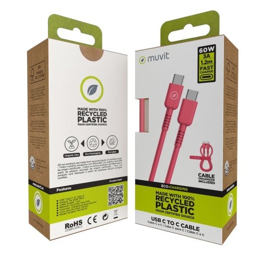 Muvit For Change Cabo USB-C para USB-C 3A/60W 1.2m Magenta
