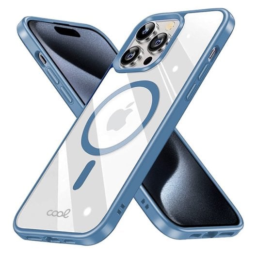 Coque magnétique cool avec bord bleu pour iPhone 15 Pro