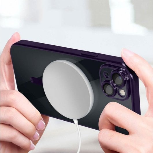 Cool Carcasa Magnética con Borde Violeta para iPhone 15 Plus