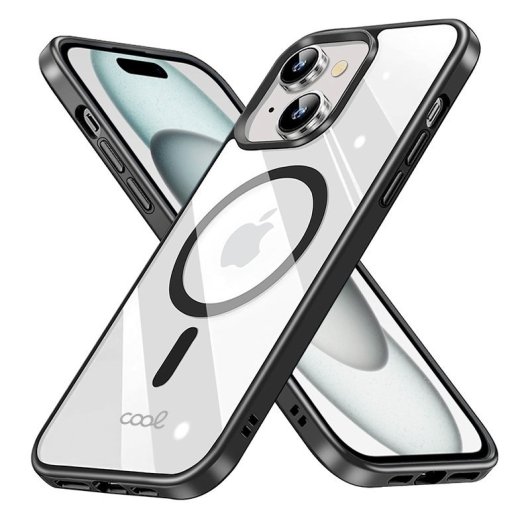 Cool Funda Magnética Transparente con Borde Negro para iPhone 15