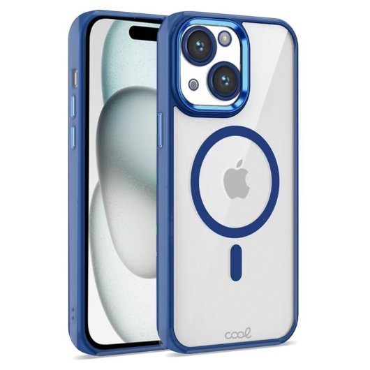 Cool Funda Magnética Transparente con Borde Azul Marino para iPhone 15