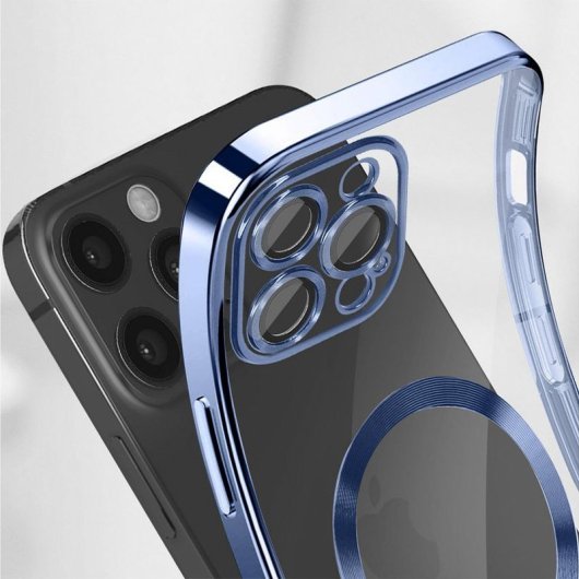 Cool Funda Magnética Transparente con Borde Azul Marino para iPhone 15