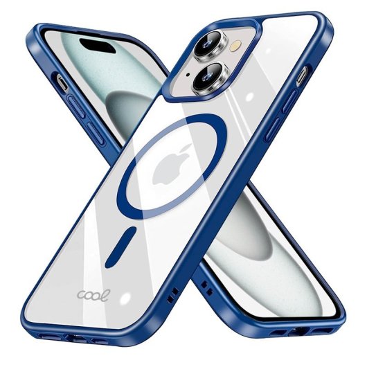 Cool Funda Magnética Transparente con Borde Azul Marino para iPhone 15