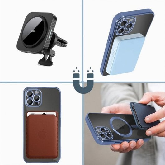 Cool Funda Magnética Transparente con Borde Azul Marino para iPhone 15