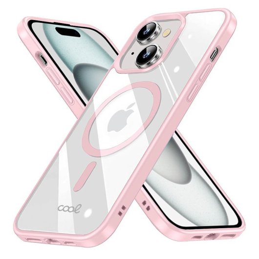 Capa magnética transparente legal com borda rosa para iPhone 15