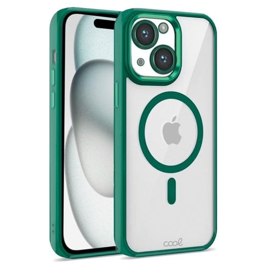 Cool Funda Magnética Transparente con Borde Verde para iPhone 15
