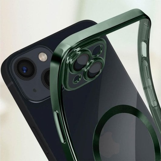 Cool Funda Magnética Transparente con Borde Verde para iPhone 15