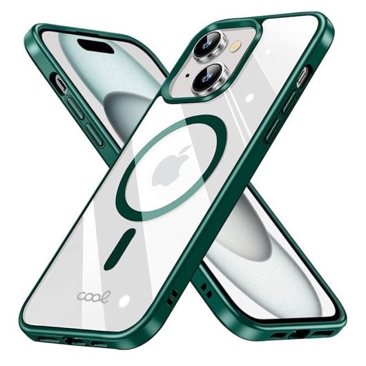 Cool Funda Magnética Transparente con Borde Verde para iPhone 15