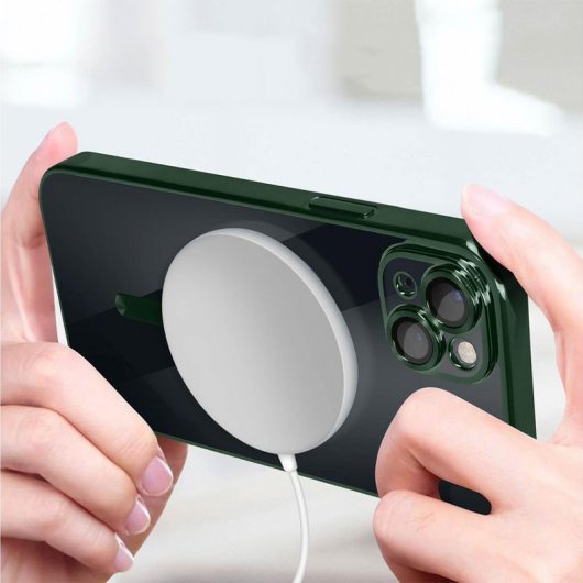 Cool Funda Magnética Transparente con Borde Verde para iPhone 15