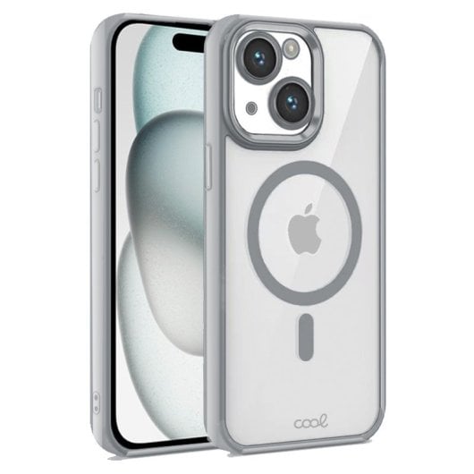 Cool Funda Magnética Transparente con Borde Plata para iPhone 15