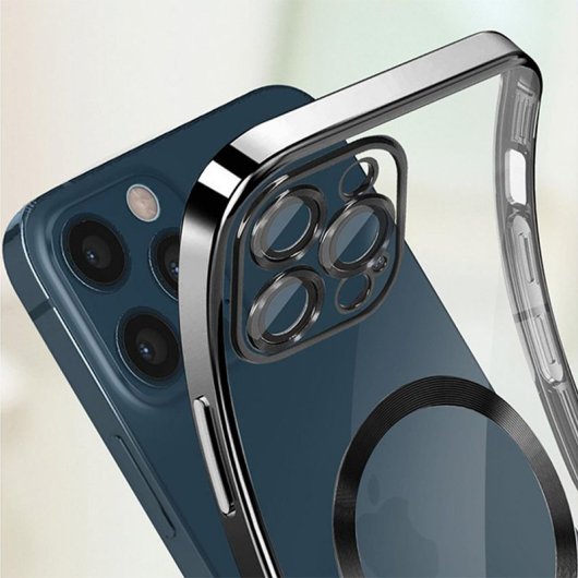 Cool Funda Magnética Transparente con Borde Plata para iPhone 15