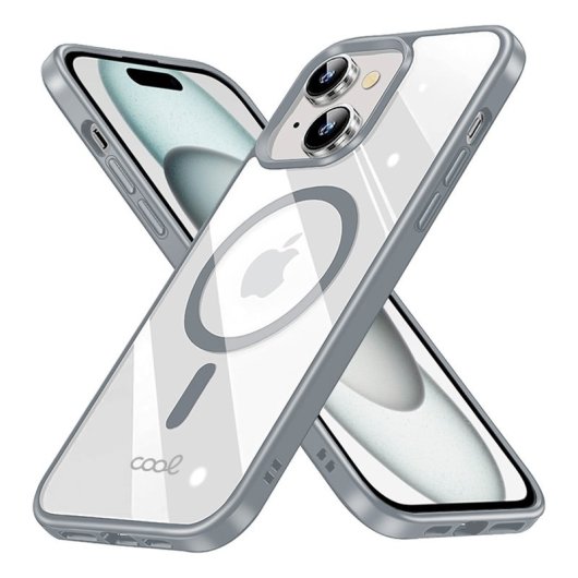 Cool Funda Magnética Transparente con Borde Plata para iPhone 15