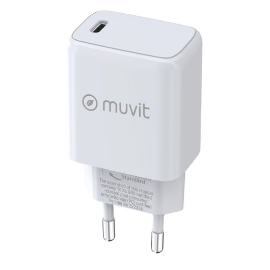 Carregador de parede Muvit For Change USB-C PD 25W branco