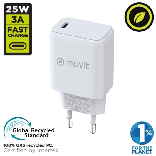 Carregador de parede Muvit For Change USB-C PD 25W branco