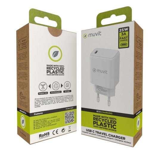 Carregador de parede Muvit For Change USB-C PD 25W branco
