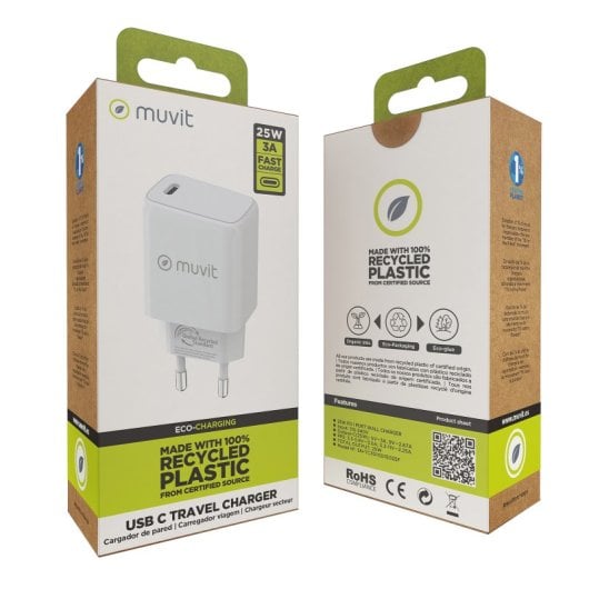 Carregador de parede Muvit For Change USB-C PD 25W branco