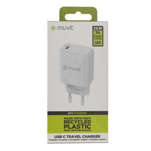 Carregador de parede Muvit For Change USB-C PD 25W branco