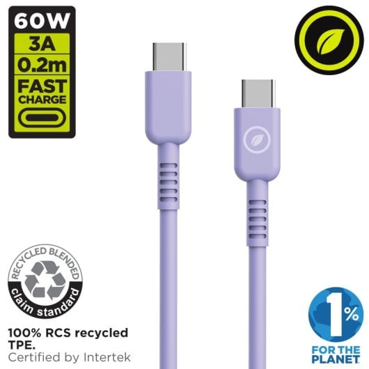 Muvit For Change Cable USB-C a USB-C 3A/60W 0.2m Lavanda