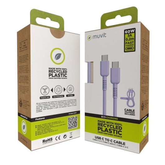 Muvit For Change Cable USB-C a USB-C 3A/60W 0.2m Lavanda