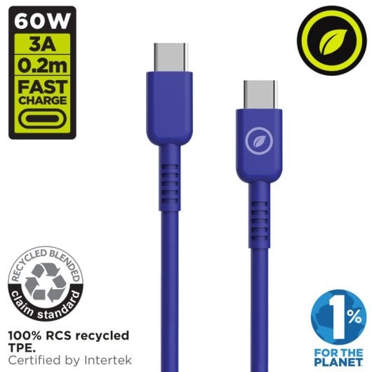 Muvit For Change Cable USB-C a USB-C 3A/60W 0.2m Azul